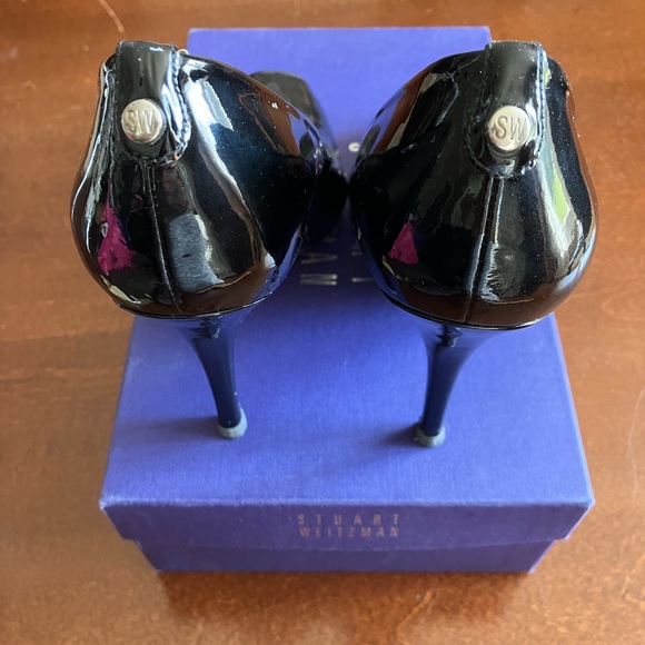 Stuart Weitzman Logoflame Black Patent Peep-toe Heels Sz 9M - Picture 3 of 8